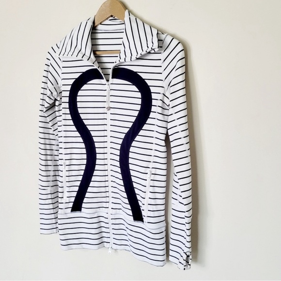 Lululemon In Stride Jacket Quiet Stripe White Deep Indigo / Deep Indigo Size 4 - Picture 6 of 10